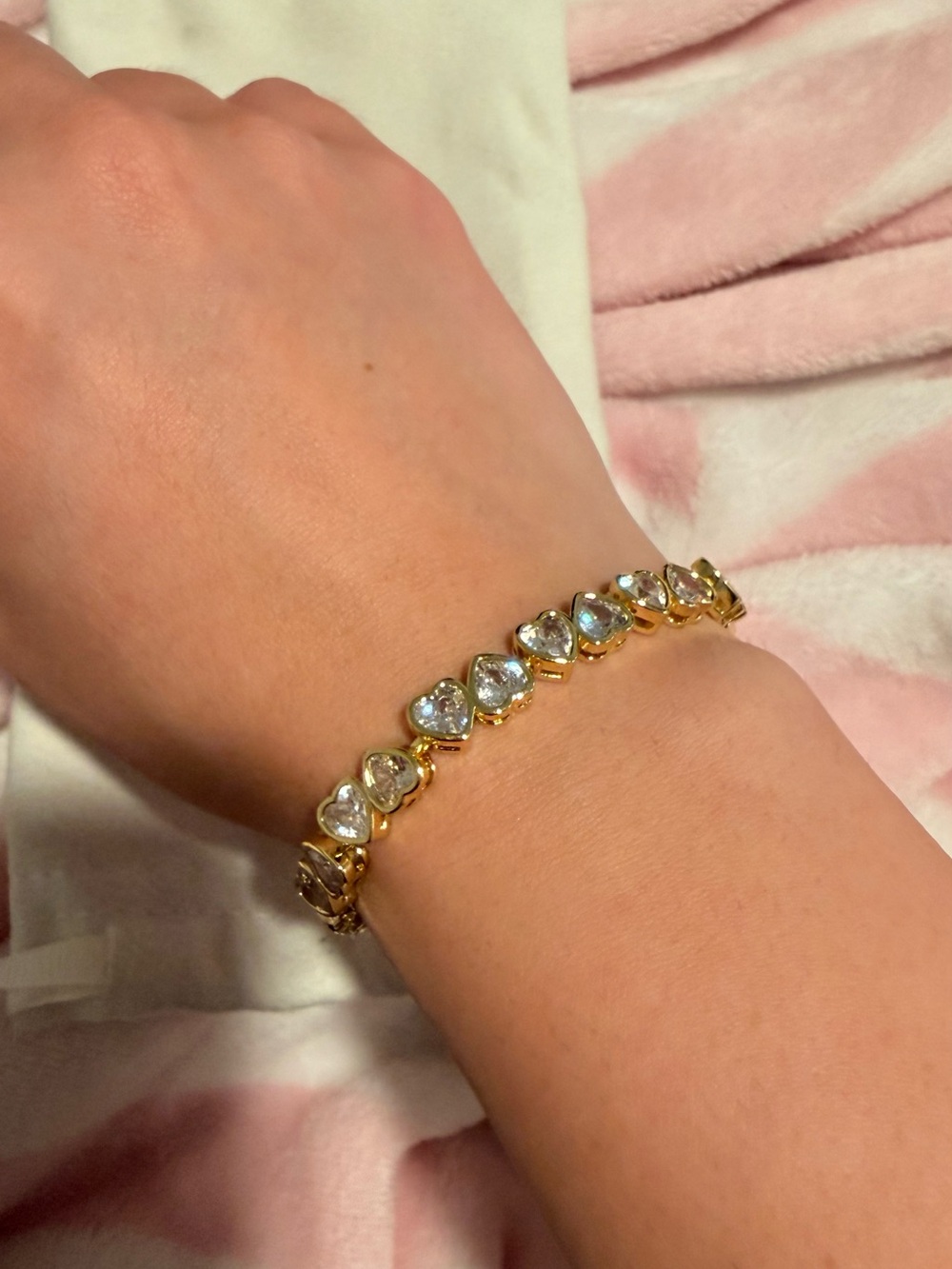 Gold Heart Tennis Bracelet with Clear Stones